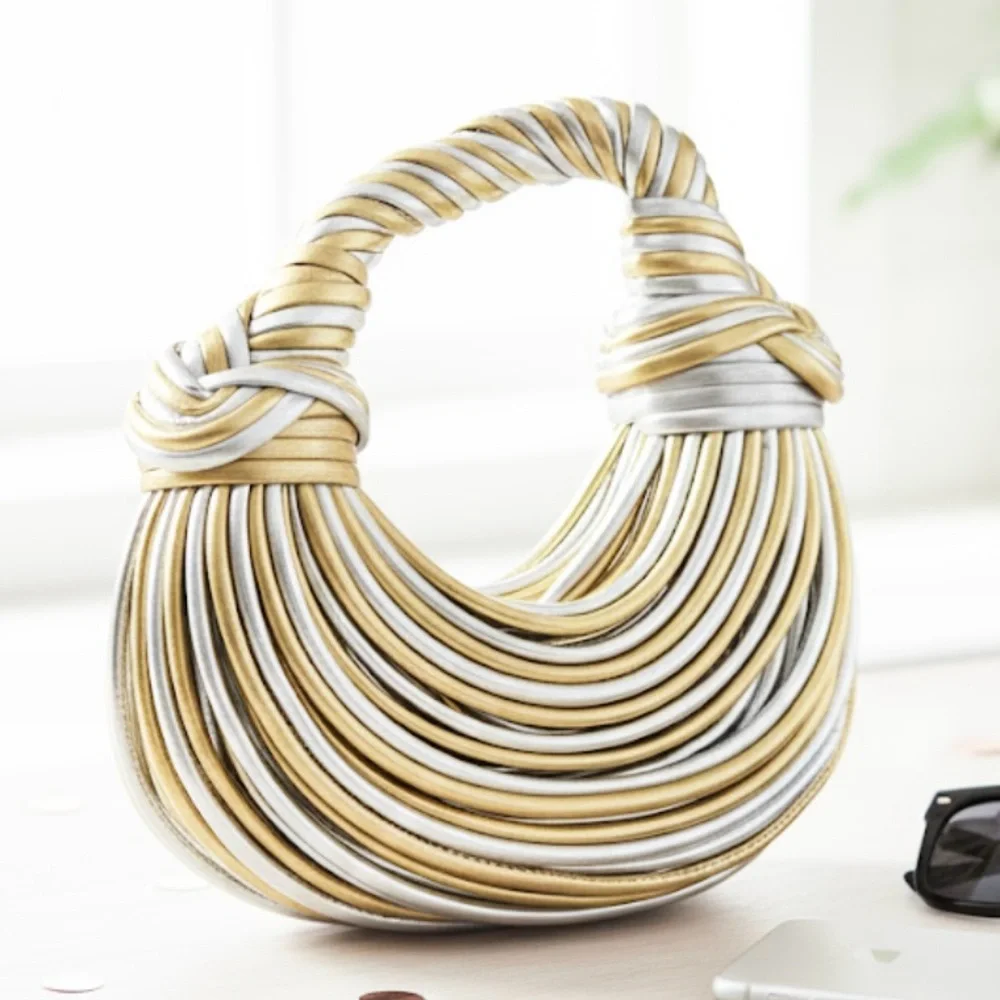 NEW Statement Metallic Gold and Silver Fringe Textured Handbag - Picture 1 of 7
